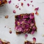 rose chikki piece with rose petals for garnish