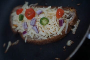 Grileed cheese with red onions, jalapenos and tomatoes
