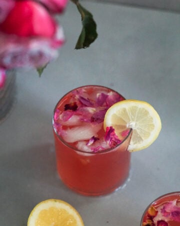 rose lemonade with rose petals