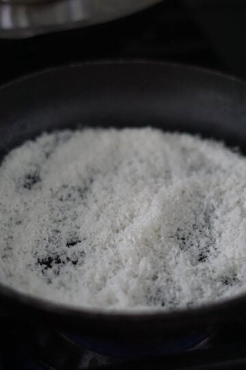 shredded coconut on a pan