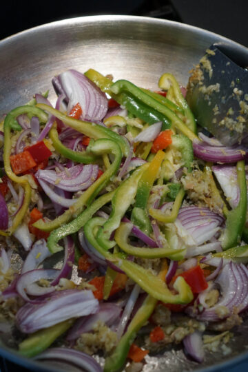 onions, bell peppers