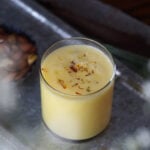 Saffron milk in a glass.