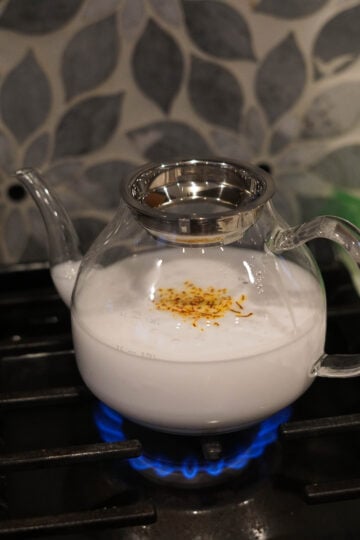 saffron milk on stove