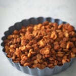 roasted chana dal in a gray bowl