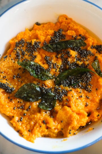 Tadka on top of carrot chutney