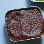 Apple butter chutney in a square small bowl.