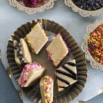 kaju katli ice cream sandwiches in an oval tin