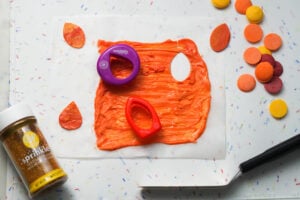 Flame shape cut outs from melted candy melts.