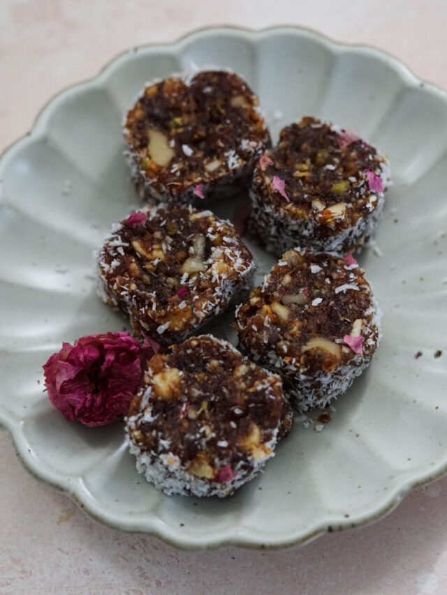 Easy Khajur Burfi or Date Nut Rolls
