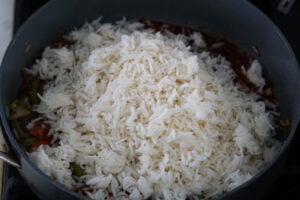 Day old rice in a pan.