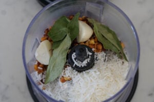 Chana ingredients in food processor.