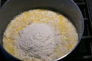 Milk powder added to peda mixture.