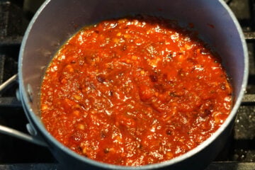 Tomato sauce in a pan.