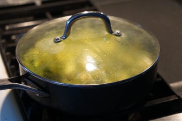 Covered pot on stove.