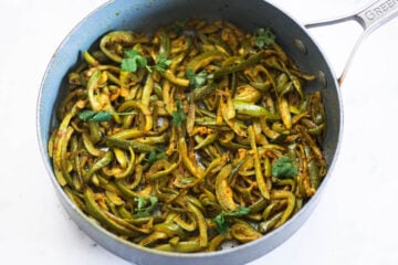 Parwal recipe ready in a pan.