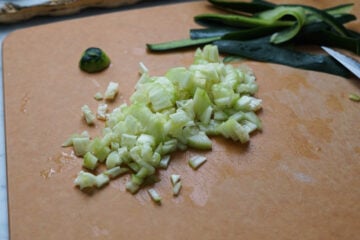 Finely chopped cucumbers.