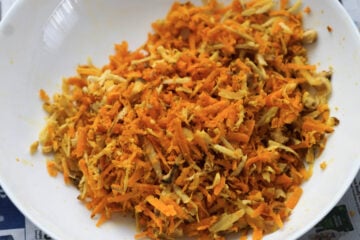 Shredded turmeric root.