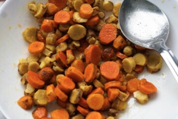 Slices of yellow and white turmeric root.