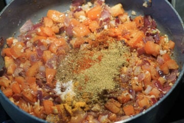 Spices added to pan.
