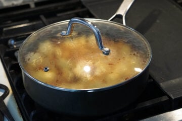 Covered pot on stove.