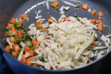 Carrots and cabbage added to pot.
