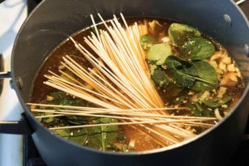 Noodles added to pot.
