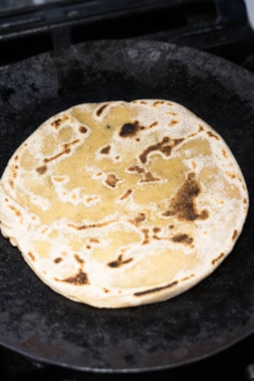 Cooked one side of sweet rotli.