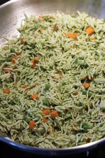 Pudina rice or mint rice in a pan.