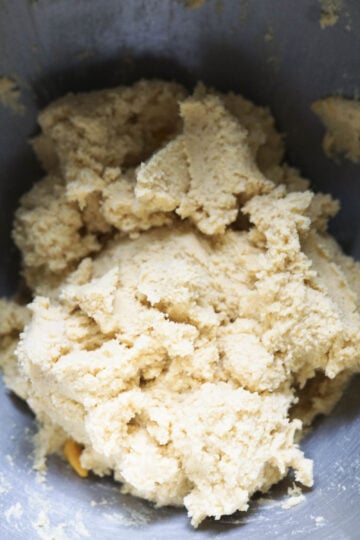 Chocolate chips added to cookie batter.