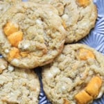 Mango cookies on a cookie sheet.