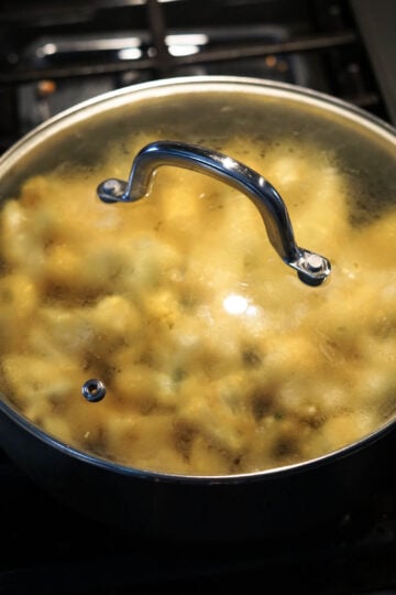 Covered pot on stove.