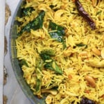 Indian lemon rice in a pot.