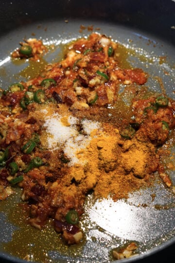 Spices added to pan.
