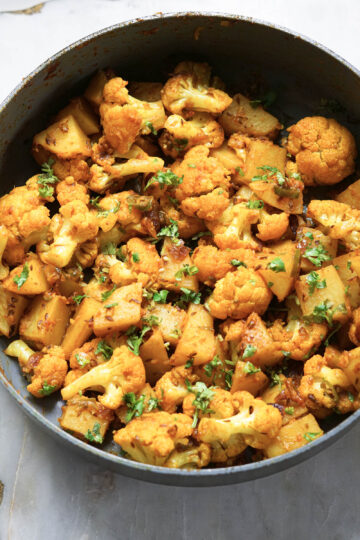 Aloo gobi in a pan.