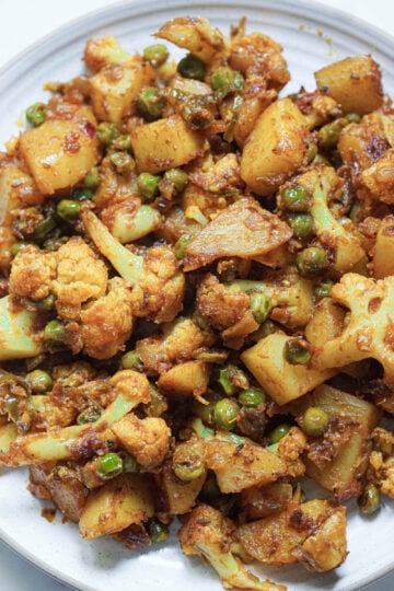 Aloo gobi matar in a plate.