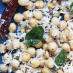 Chana sundal in a blue plate.