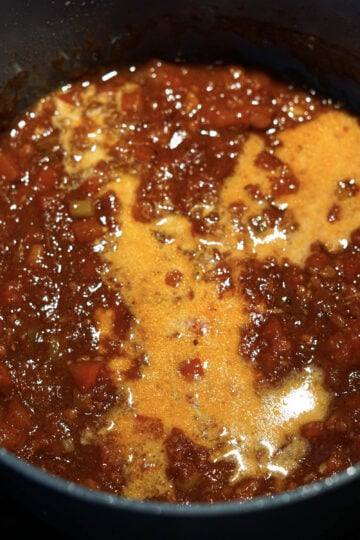 Cornstarch slurry added to sauce.