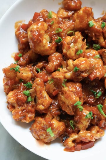 Gobi manchurian in a white bowl.