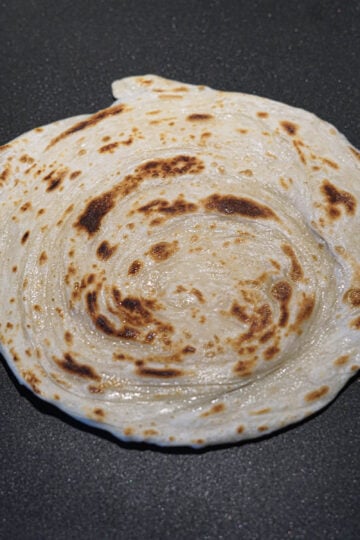 Crisp, flakey malabar paratha.