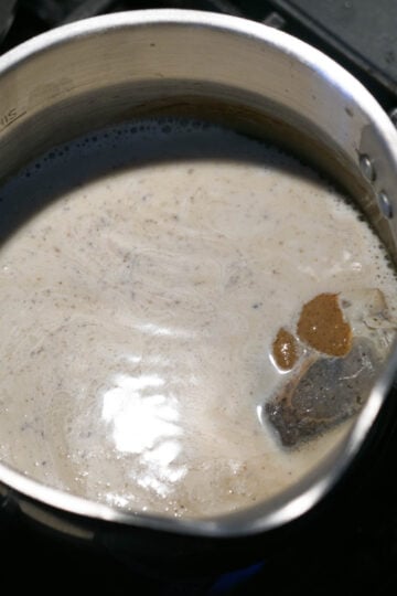 Milk added to pot.