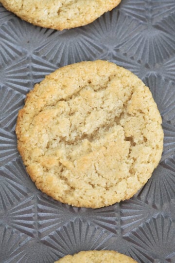 Baked cookies on a cookie sheet.