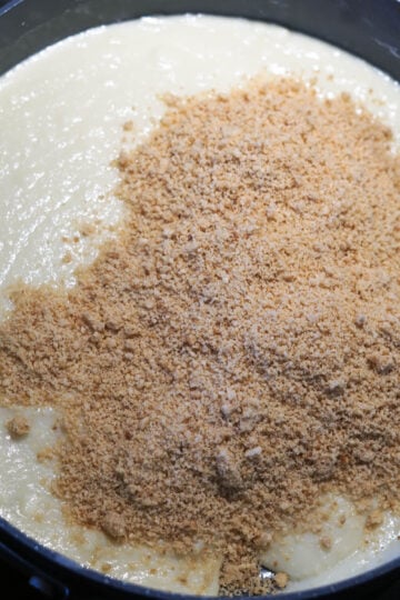 Ground hazelnuts added to barfi.