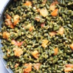 Chori nu shaak or Indian yardlong beans in a pot.