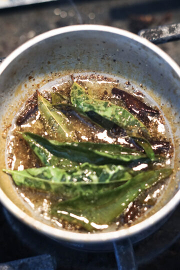 Tadka in a small frying pan.